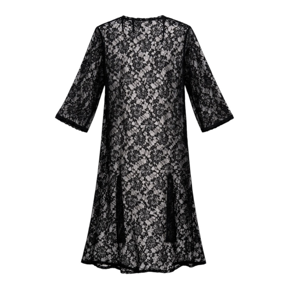 Mauve Black Floral Lace Maxi Kimono Cardigan Open Front NWT Women’s Size Small - Picture 2 of 13